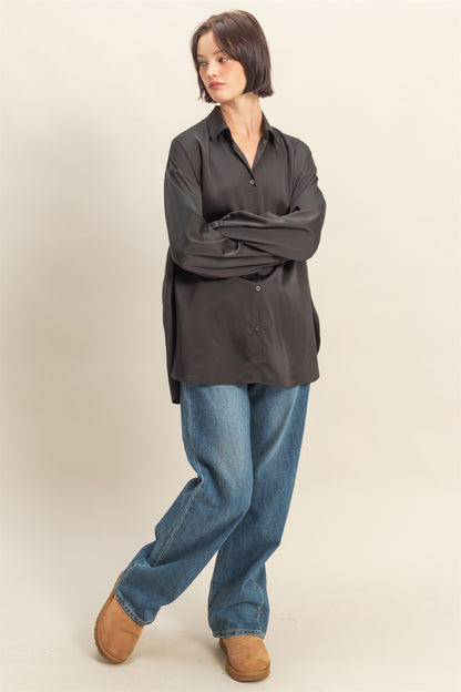 Long Sleeve Oversized Satin Shirt