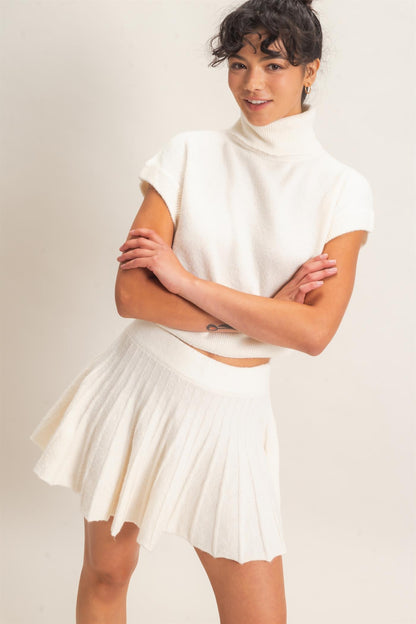 2pc set-Sweater Turtleneck Crop Top & Pleated Skirt