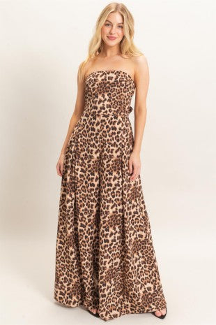 Leopard Print Strapless Jumpsuit