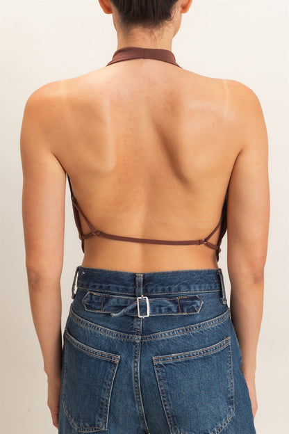 Draped Halter Neck Open Back Top