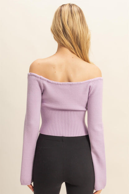 Ribbon Tie Detailed Off The Shoulder Sweater Top