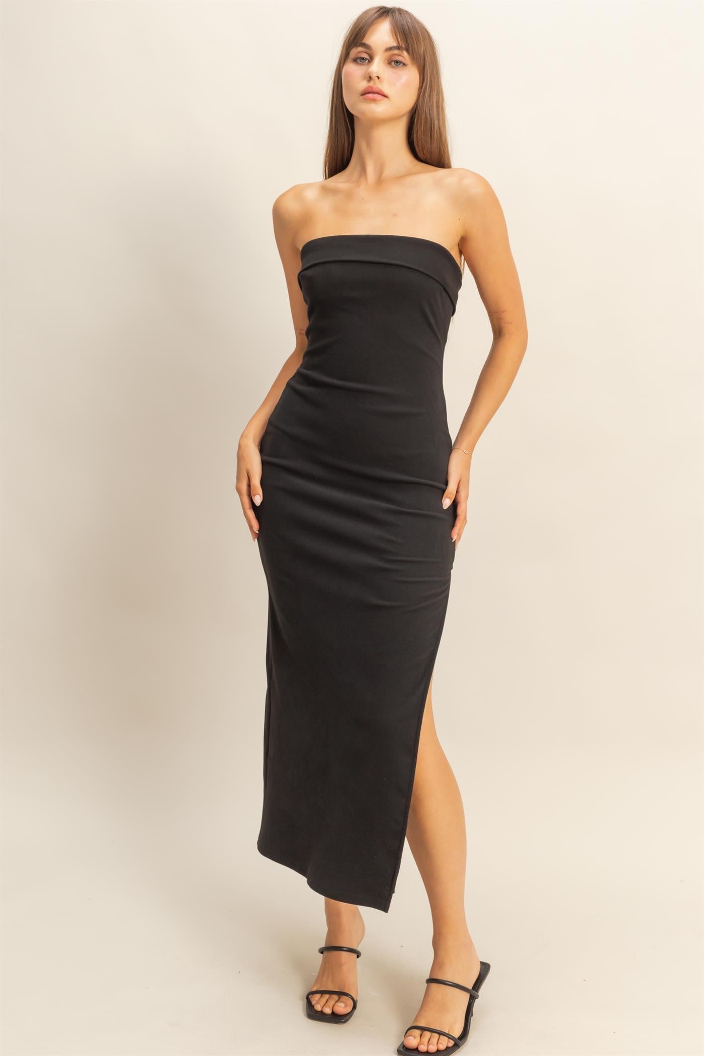Cutout Back Strapless Bodycon Midi Dress