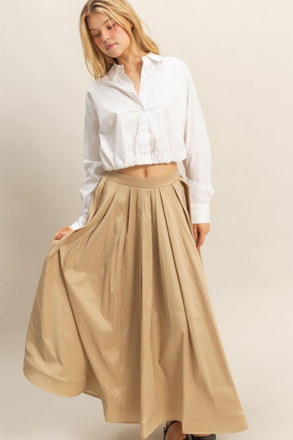 Crop Elastic Hem Long Sleeve Poplin Shirts