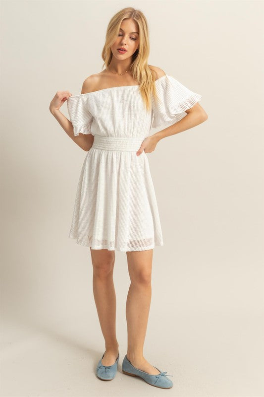 Crochet Off-the-shoulder Mini Dress White / Medium