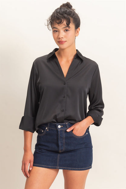 Satin Button Down Blouse