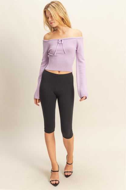 Ribbon Tie Detailed Off The Shoulder Sweater Top