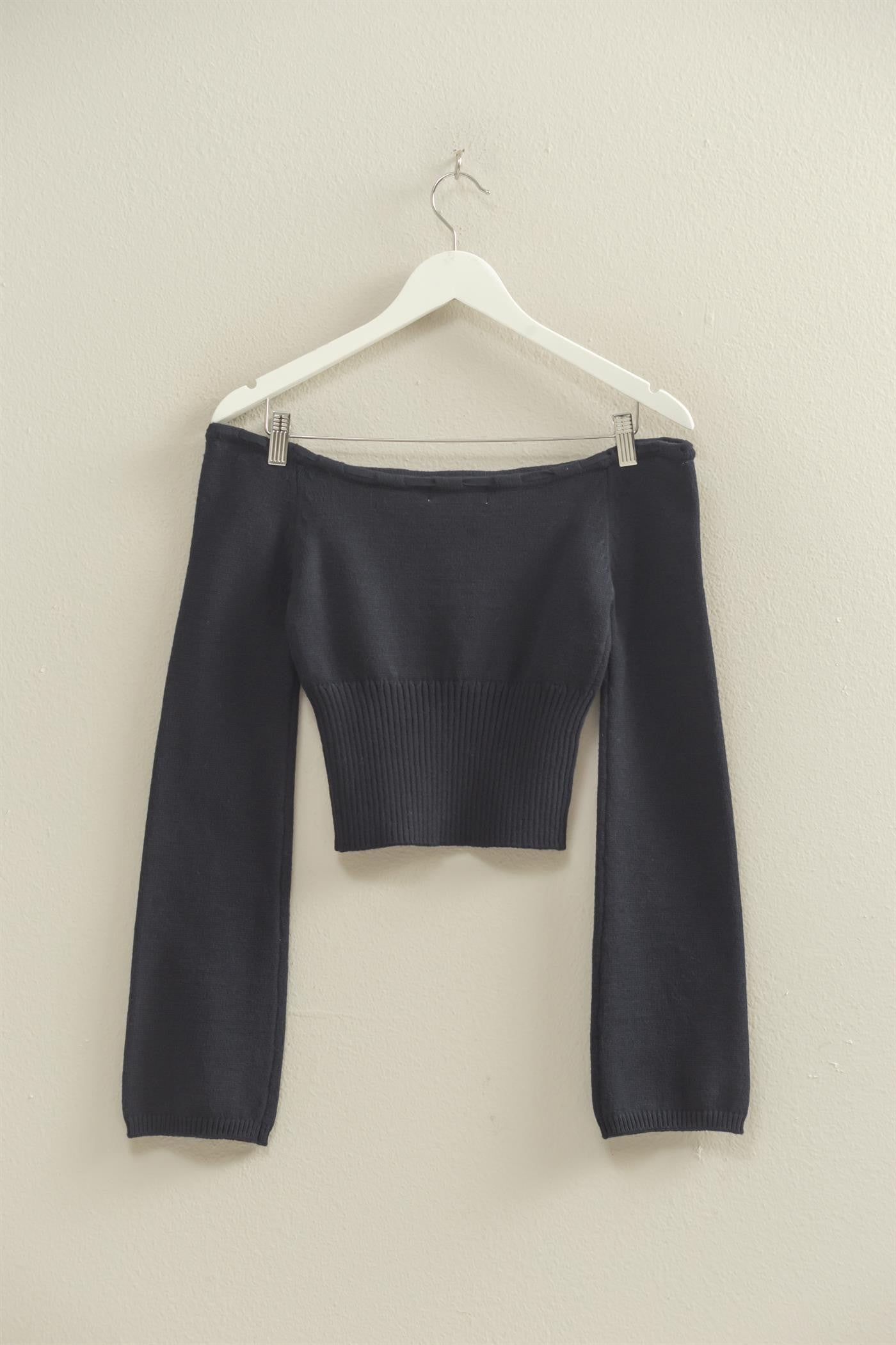 Ribbon Tie Detailed Off The Shoulder Sweater Top