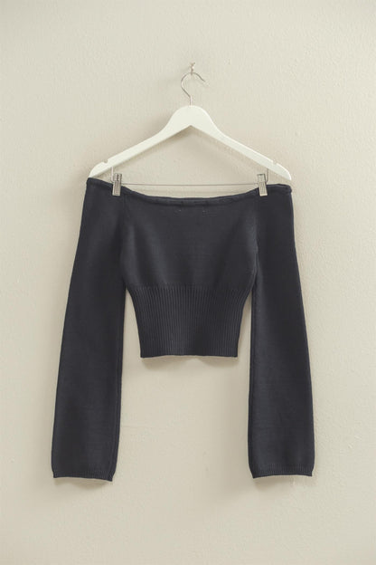 Ribbon Tie Detailed Off The Shoulder Sweater Top