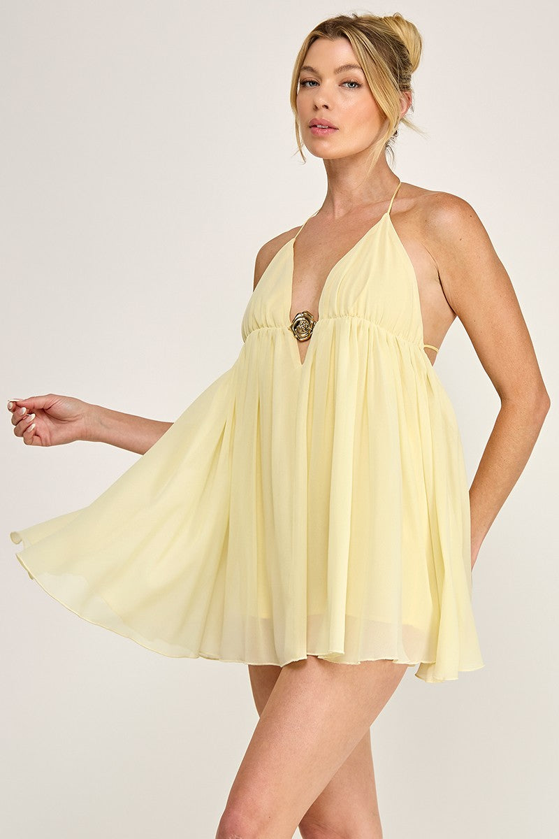 Chiffon Plunging V-neck Flowing Mini Romper