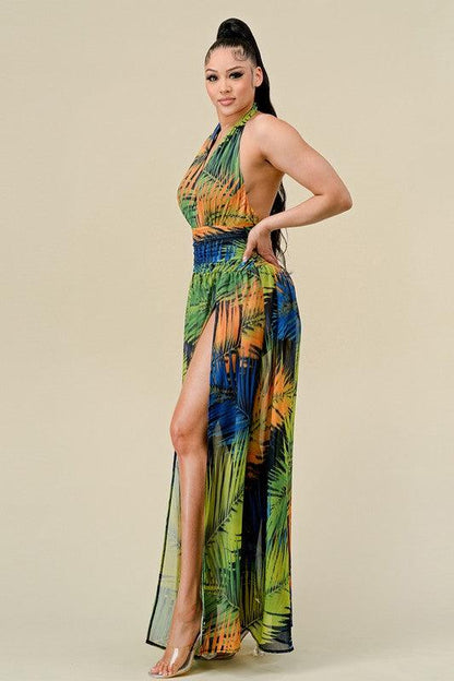 tropical palm halter maxi dress - RK Collections Boutique