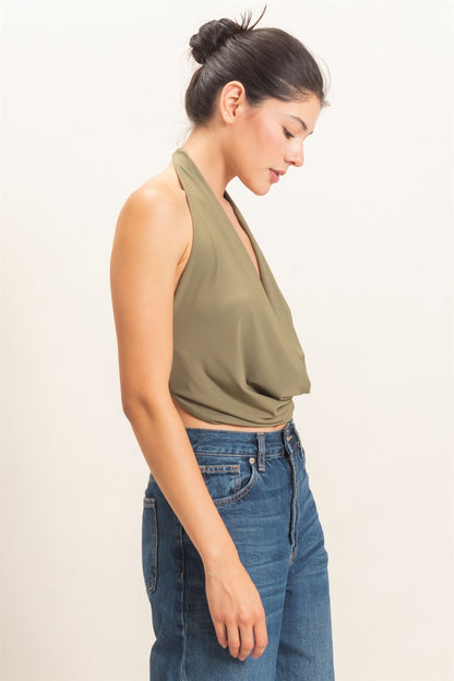 Draped Halter Neck Open Back Top