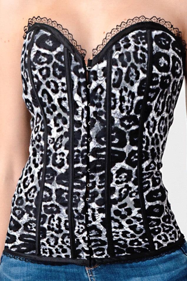 leopard lace trim tie up back corset - RK Collections Boutique