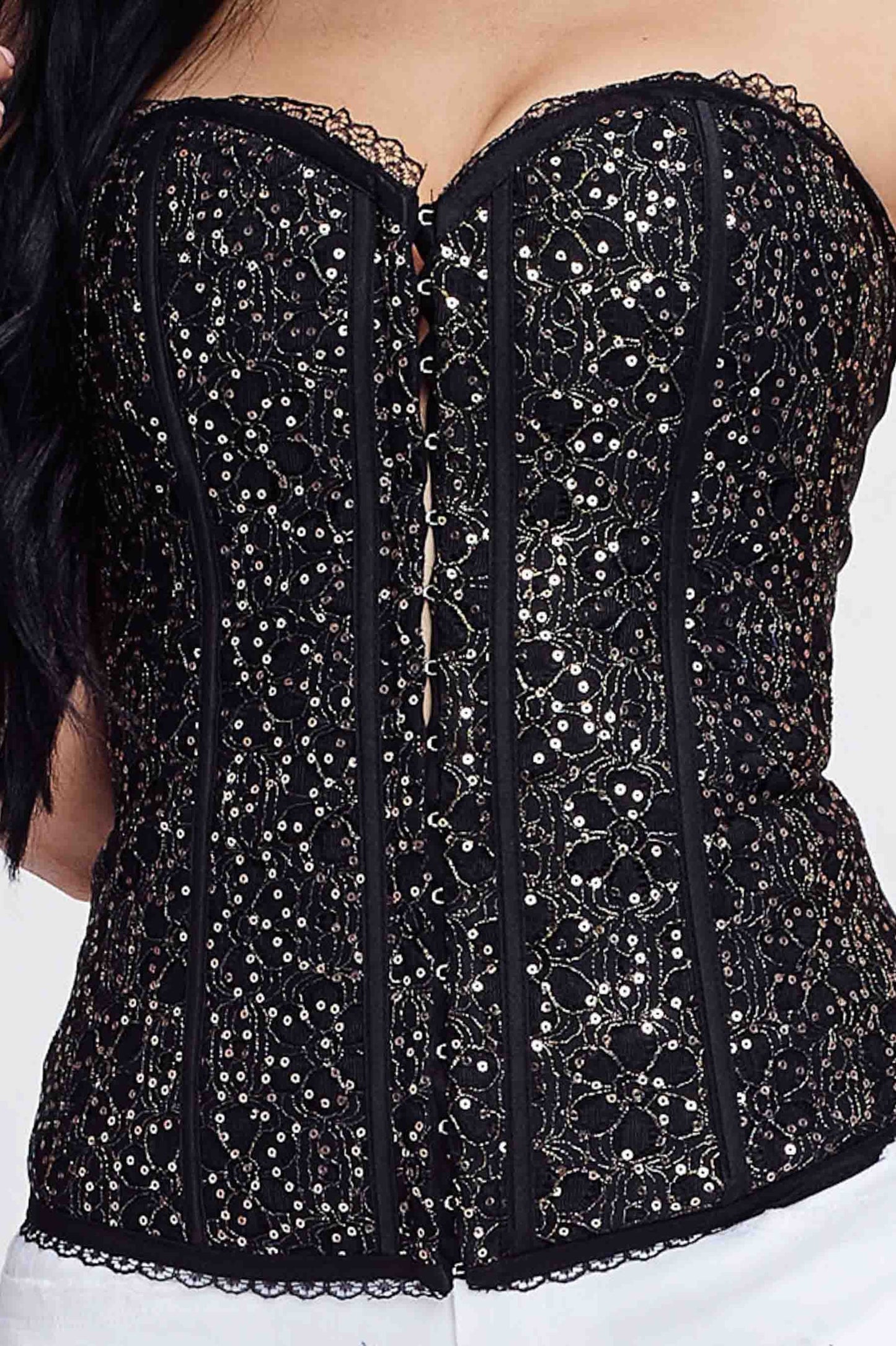 Lace Trim Sequin Detail Corset