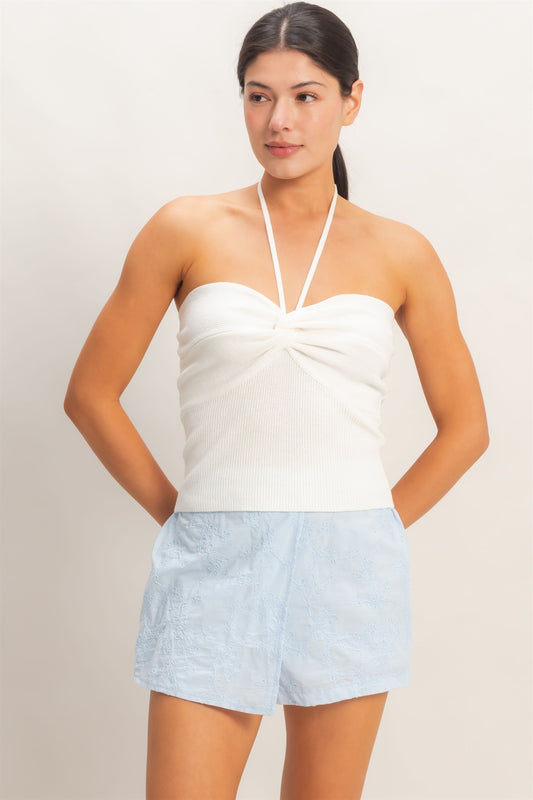 Ribbed Halter Top With Twist