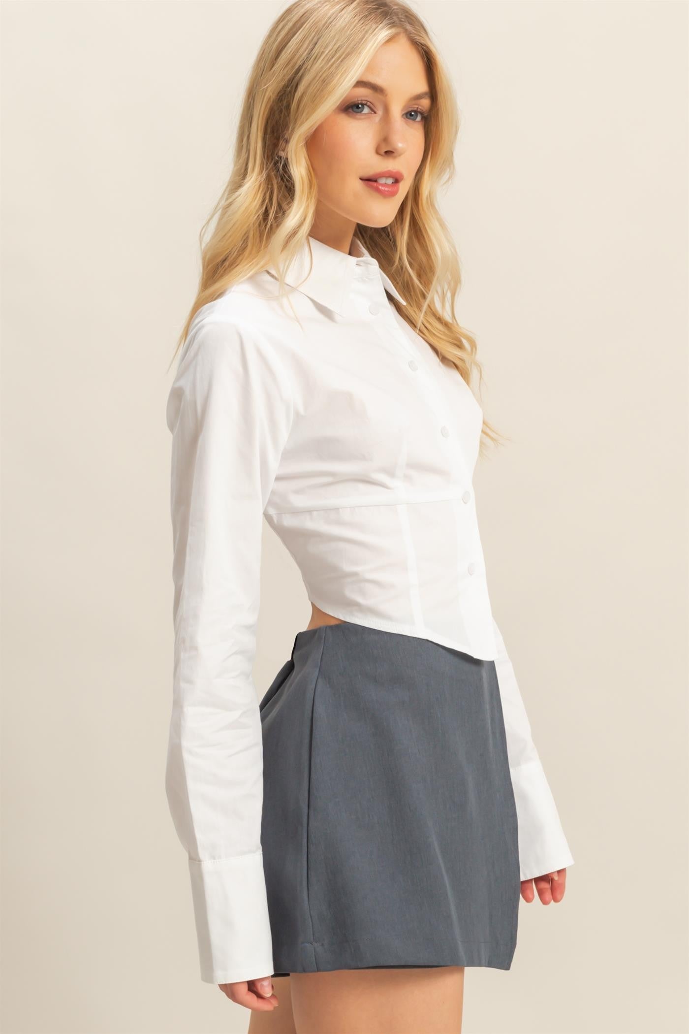 crop long sleeve button down shirt