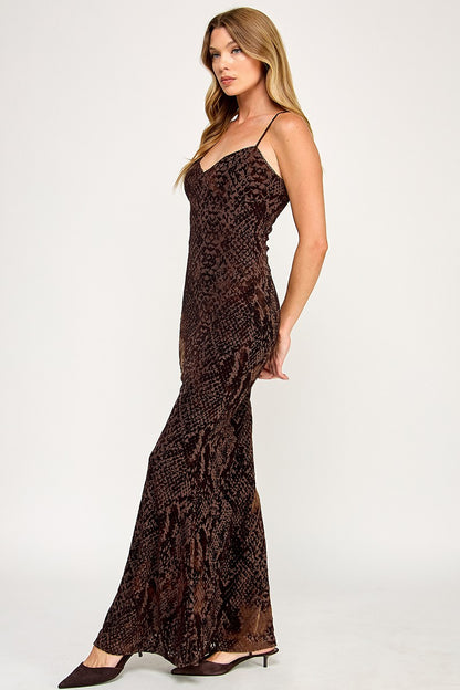 velvet python print sleeveless maxi dress