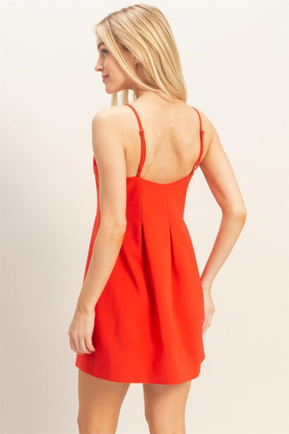 Pleated V-neck Mini Dress