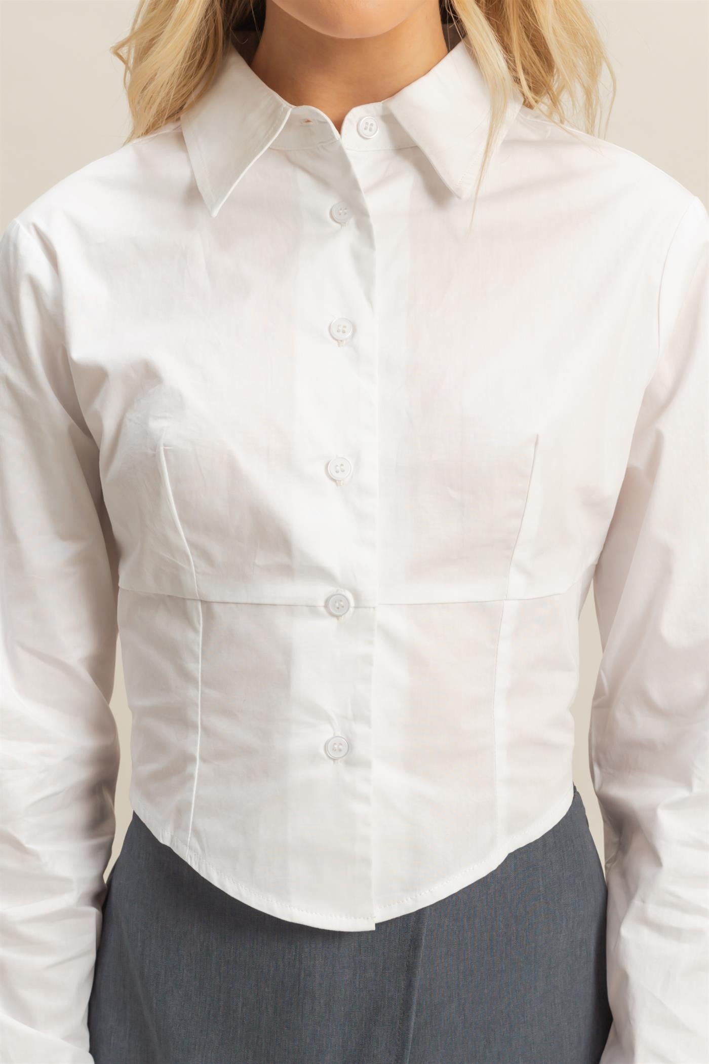 crop long sleeve button down shirt