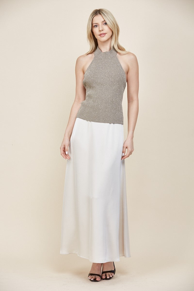 sleeveless shimmer halter top sweater