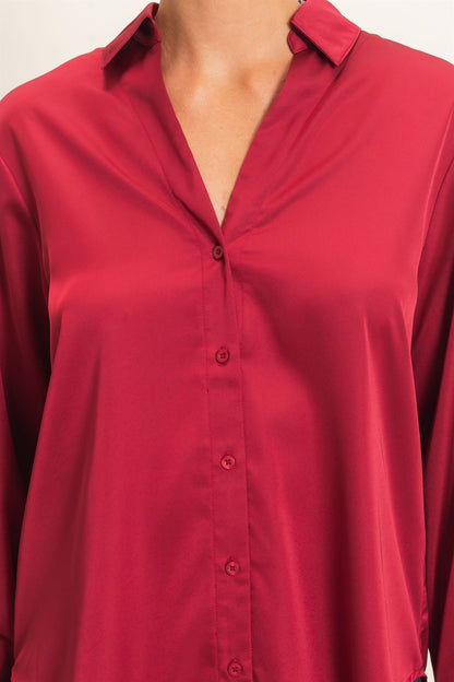 Satin Button Down Blouse