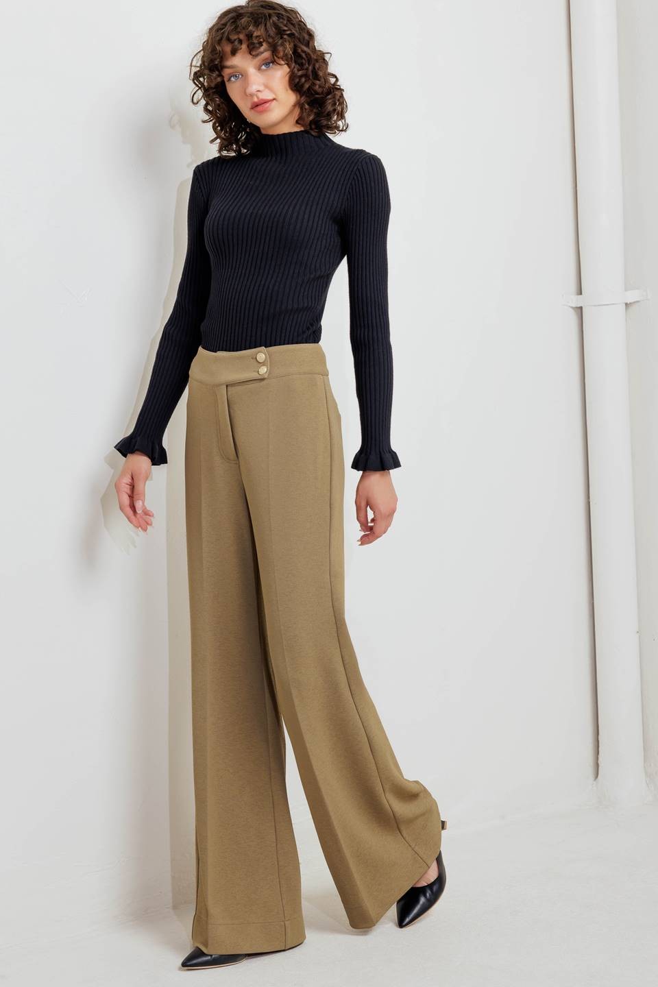 knit high waist wide leg pants