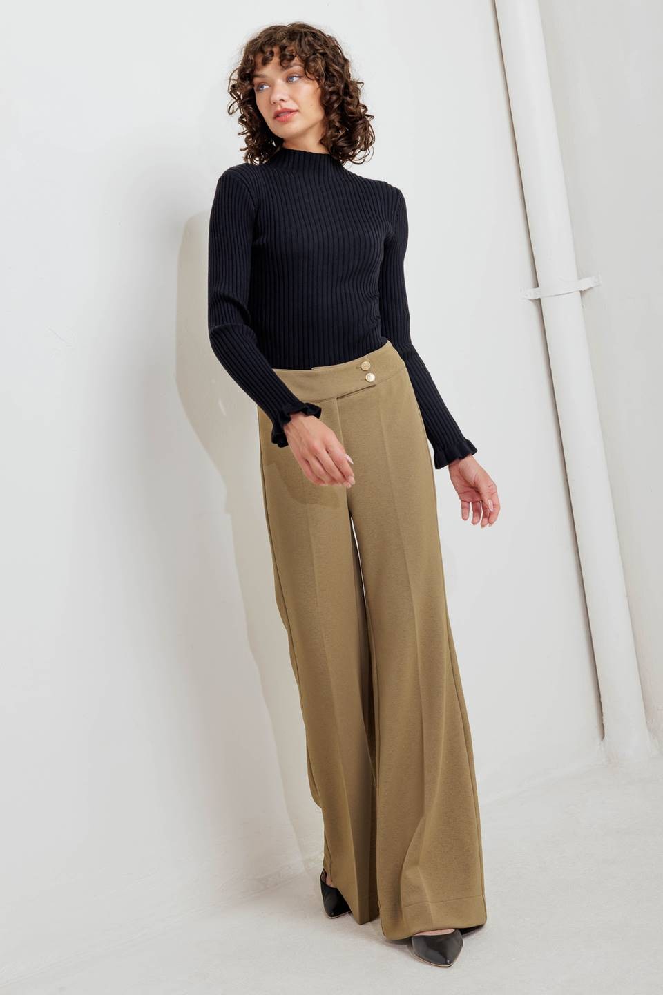 knit high waist wide leg pants