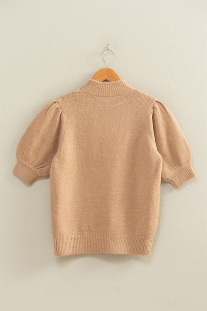 Short-sleeve Ribbed Sweater With Puff Sleeves