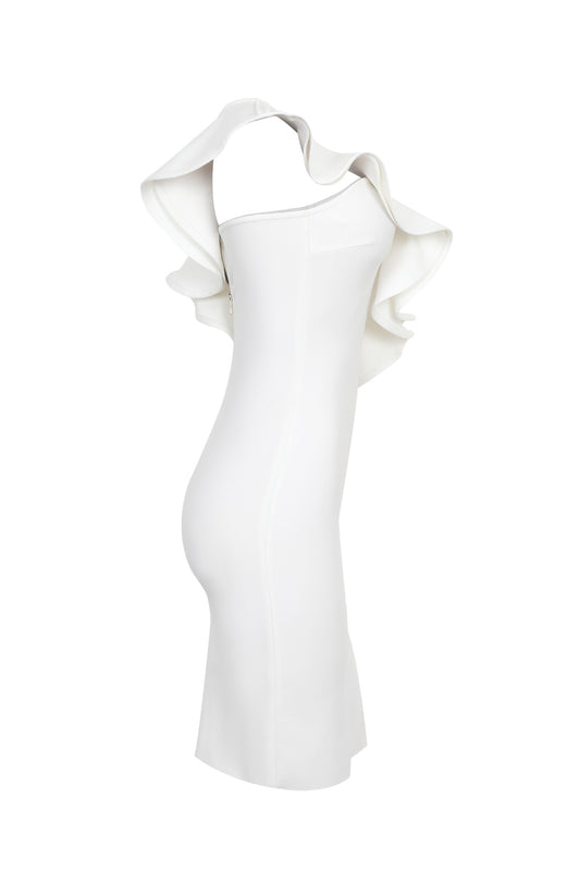 Ruffle One Shoulder Divessa Bandage Midi Dress