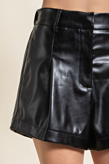 High Waist Wide Faux Leather Shorts