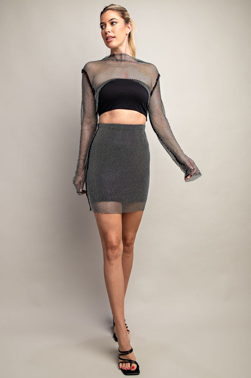 net rhinestone r mini skirt