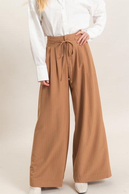 Drawstring Pleated High Waist Wide-leg Pants