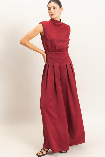 Sleeveless Mock Neck Wide Leg Jumpsuit