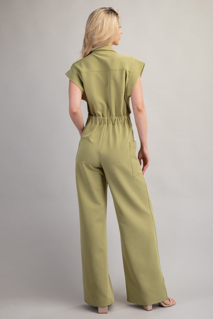 v-neck collar button up jumpsuit