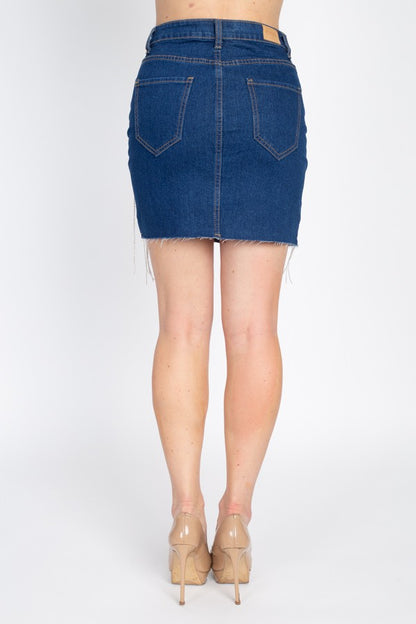 Rhinestone Fringe Denim Mini Skirt