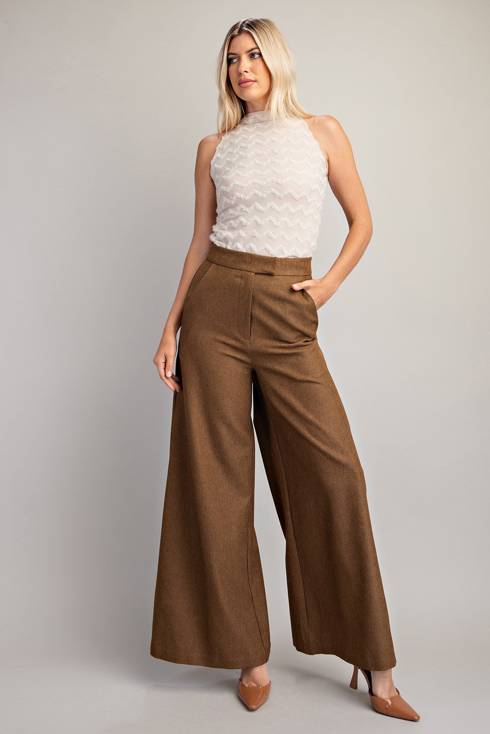 high waist 2 tone wide leg pants