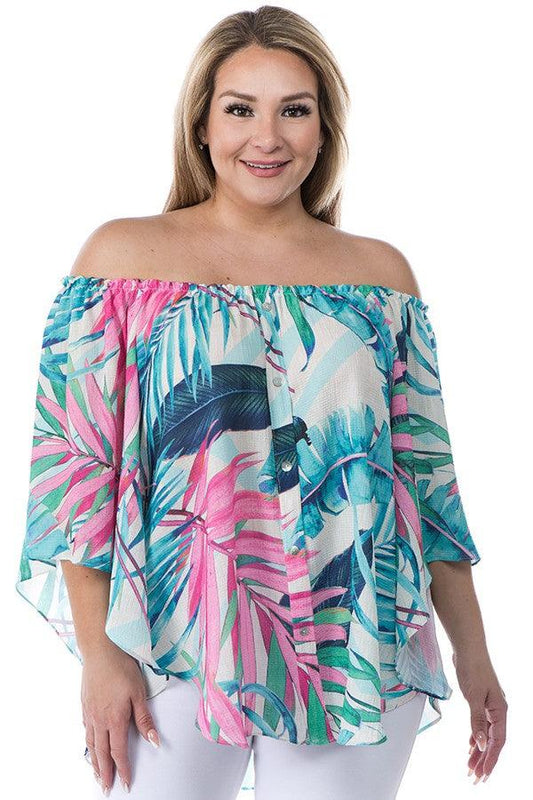 Tropical Print Off Shoulder Top - RK Collections Boutique