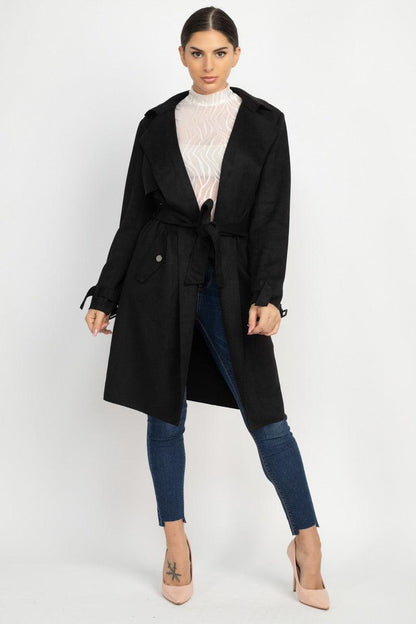 belted faux suede double breasted coat - RK Collections Boutique