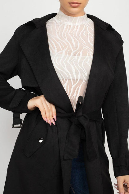 belted faux suede double breasted coat - RK Collections Boutique