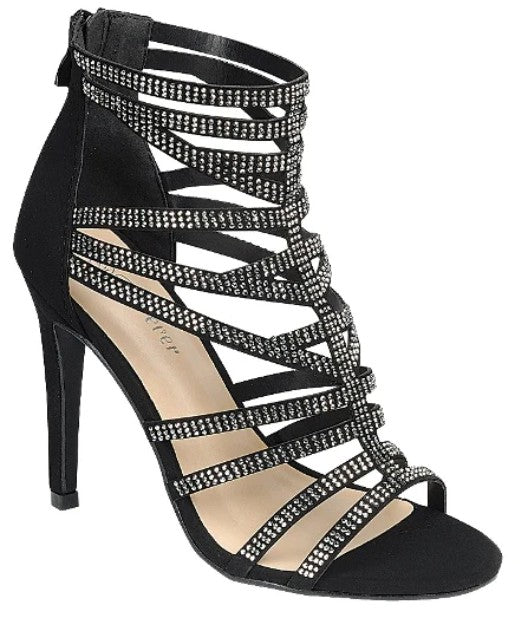 Rhinestone Peep Toe Caged High Heel Shoes