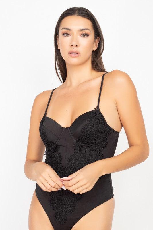 Satin Padded Bra Lace Bodysuit - RK Collections Boutique