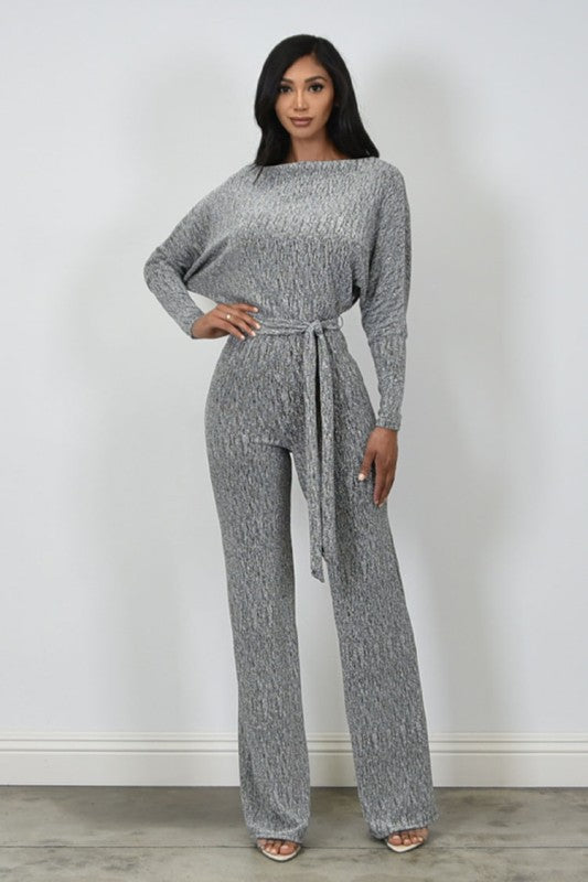 Metallic Jacquard Wide Open Neck Jumpsuit