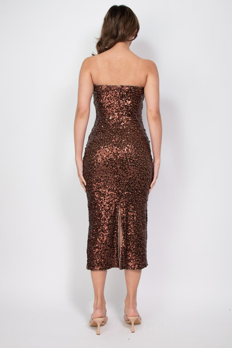 sequin strapless midi dress strapless sequin midi dress Rose gold / Small