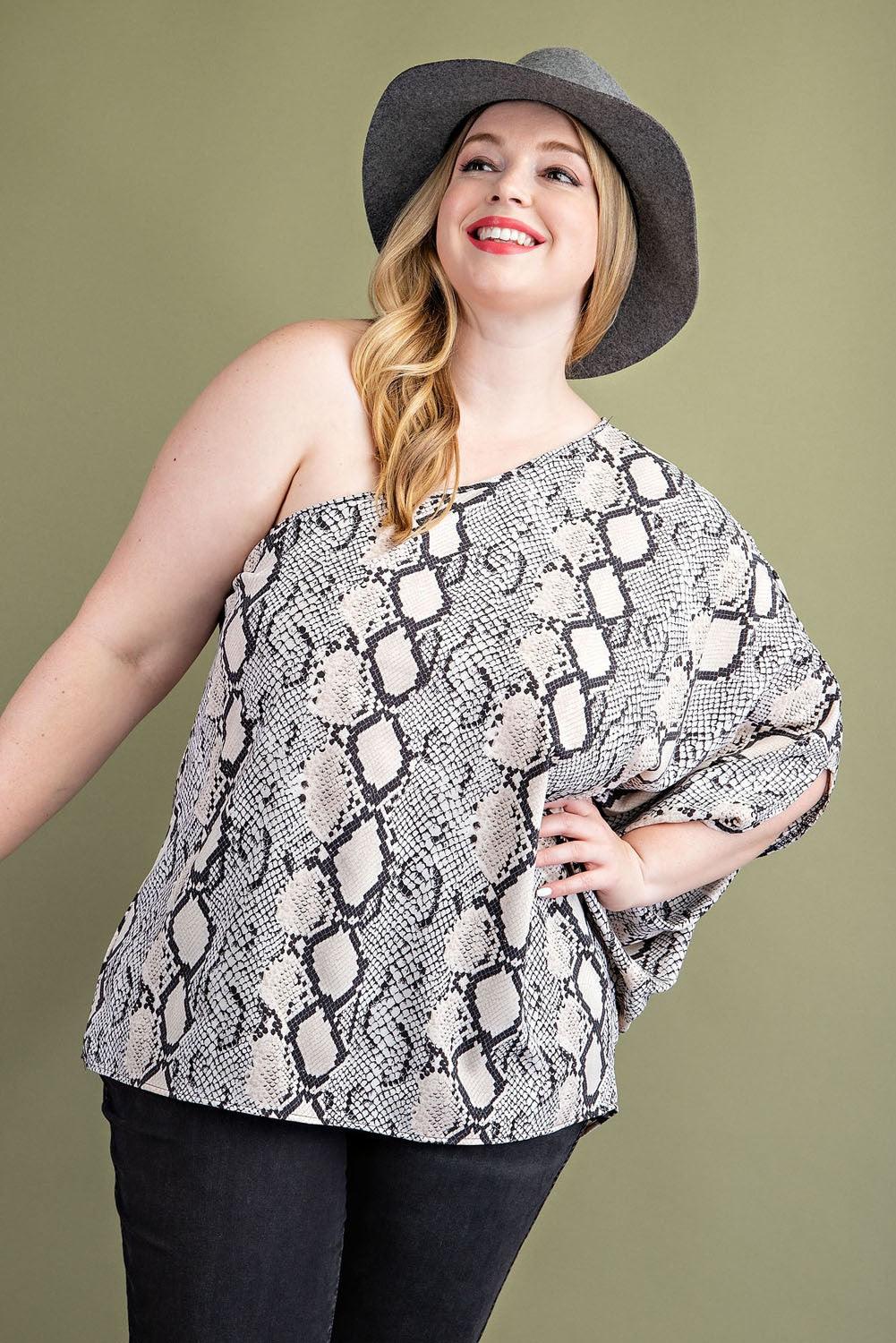 PLUS one shoulder snake print top - RK Collections Boutique