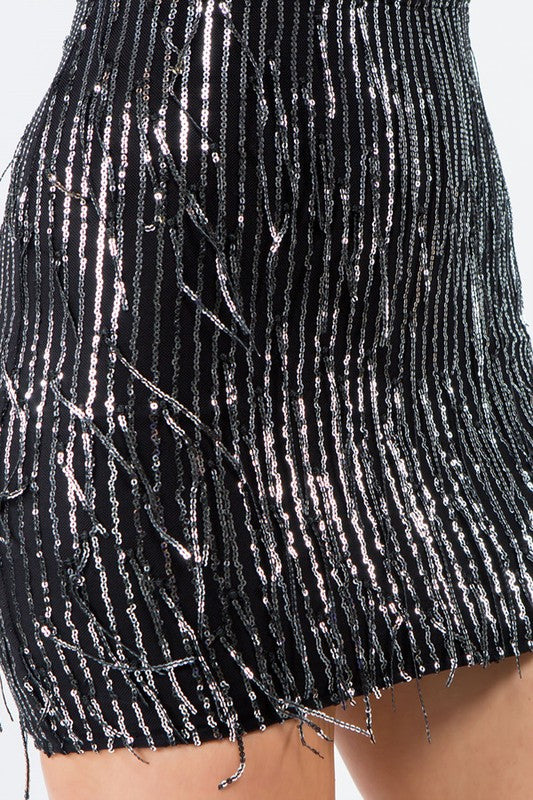 minifalda con flecos de lentejuelas