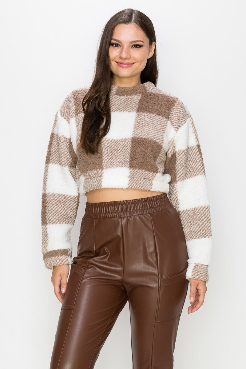 Plaid Crop Fleeced Top