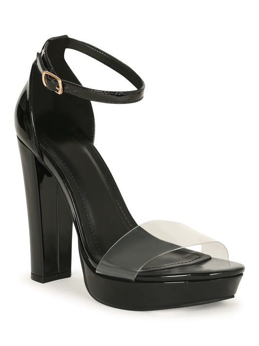 clear toe strap ankle strap block heel platform shoe