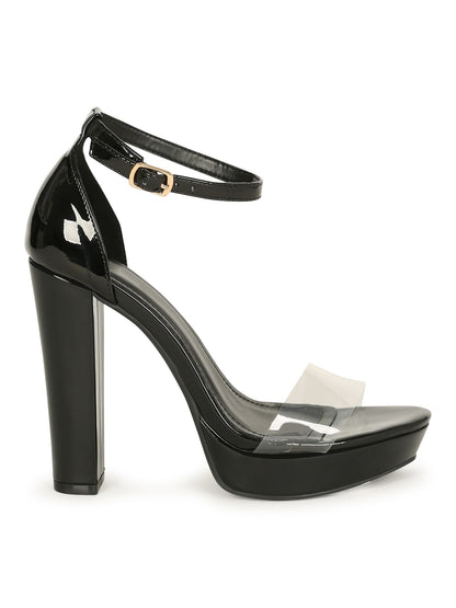 clear toe strap ankle strap block heel platform shoe