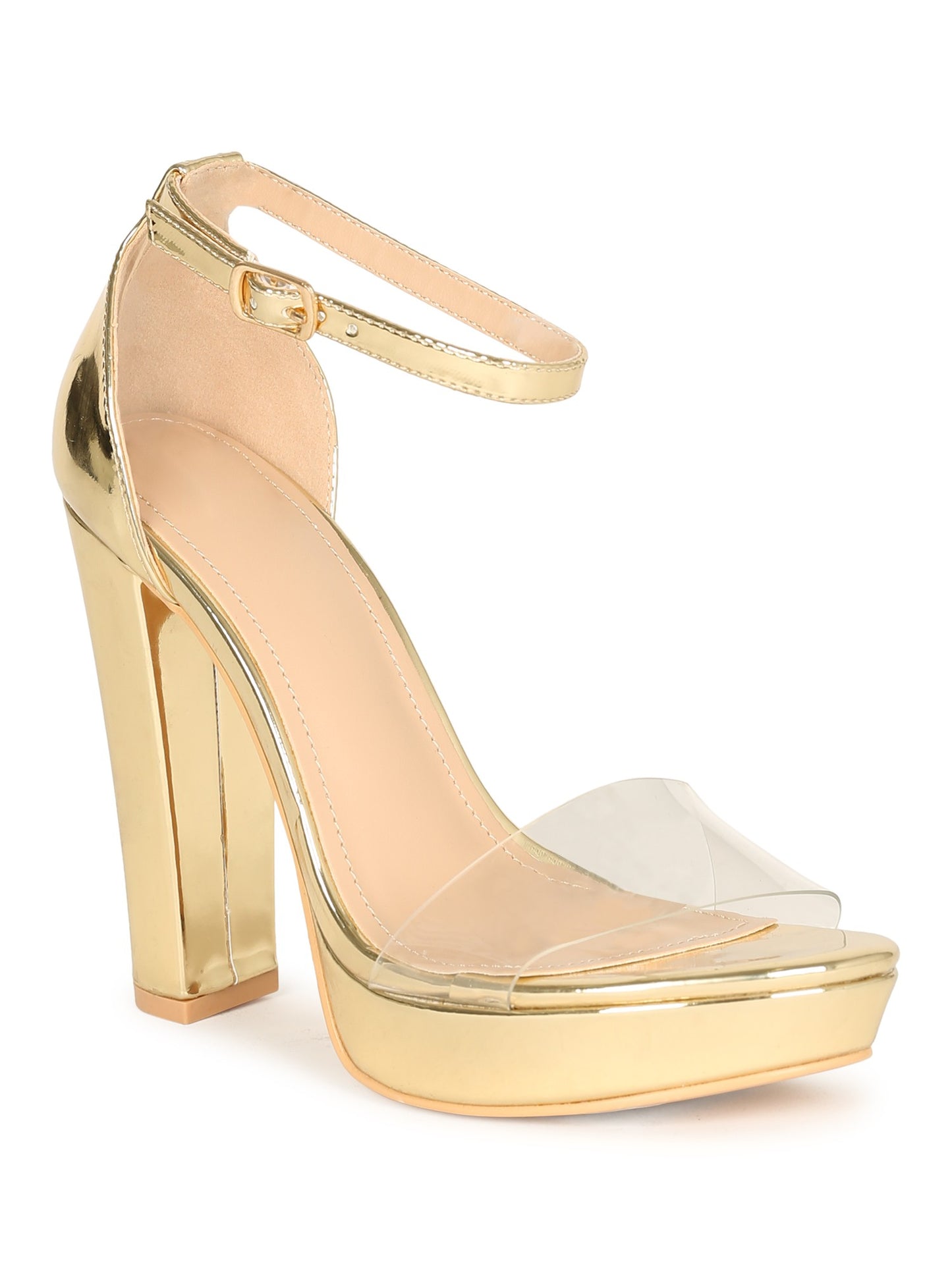 clear toe strap ankle strap block heel platform shoe