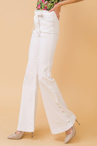 high waist button flare leg sash belt jean - RK Collections Boutique