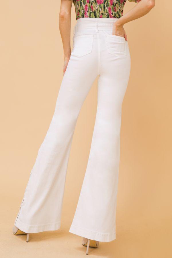 high waist button flare leg sash belt jean - tarpiniangroup